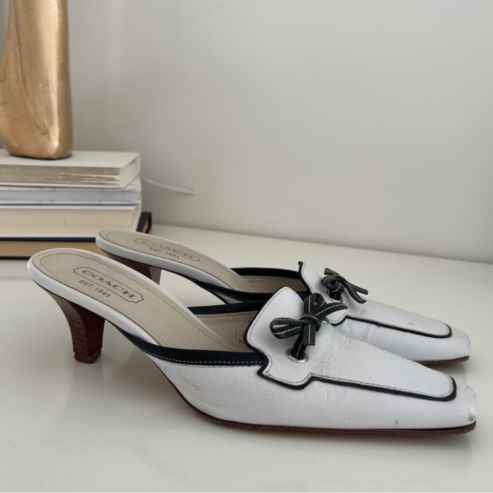Coach White and Black Kitten Heels